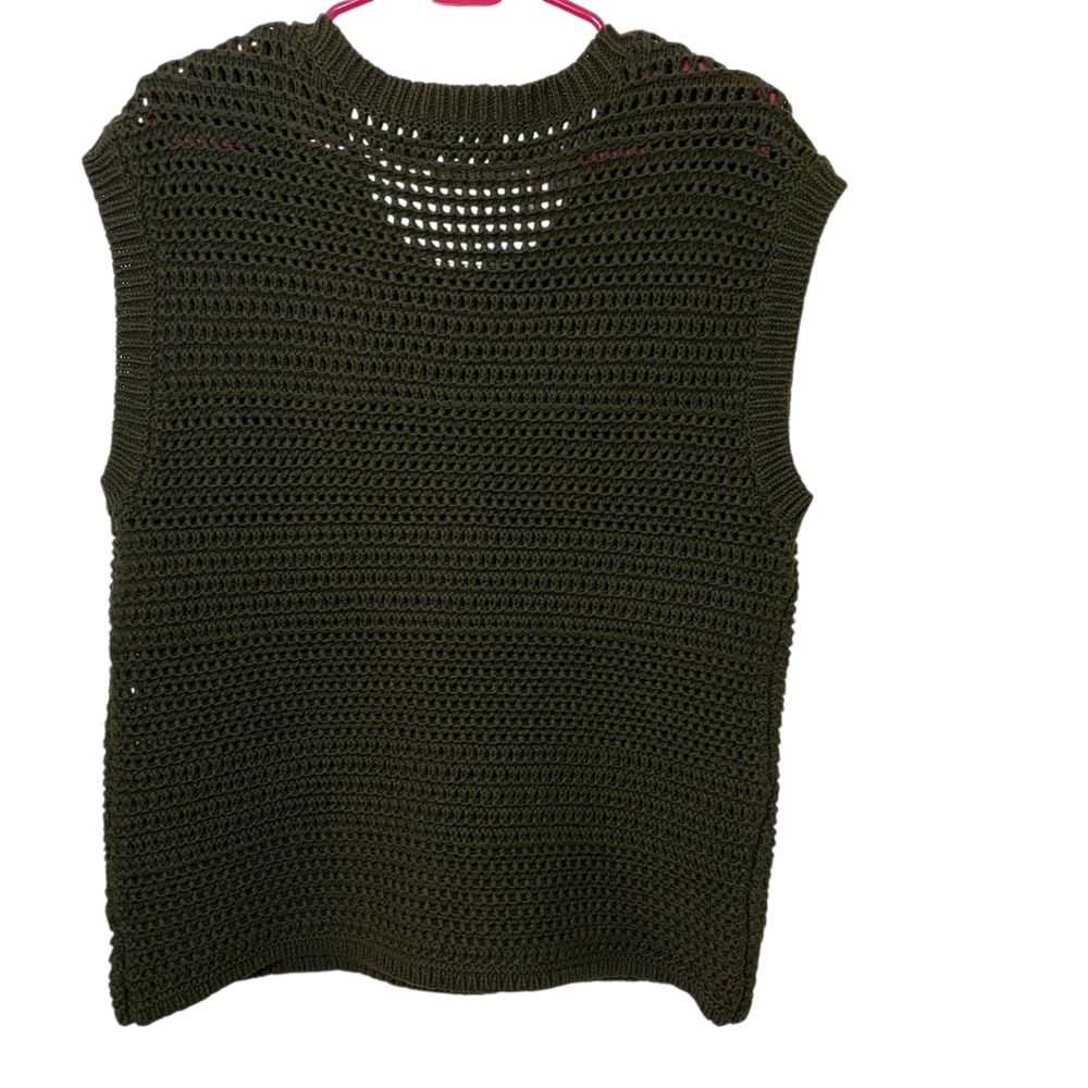 Lord & Taylor 424‎ FIFTH Open Knit Linen Blend Sweater Vest Dark Green - Picture 3 of 9